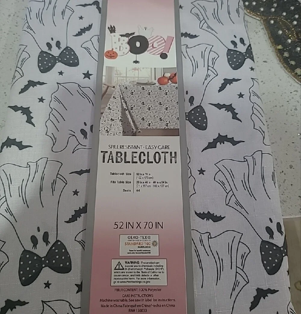 White and Black Halloween Ghost Tablecloth